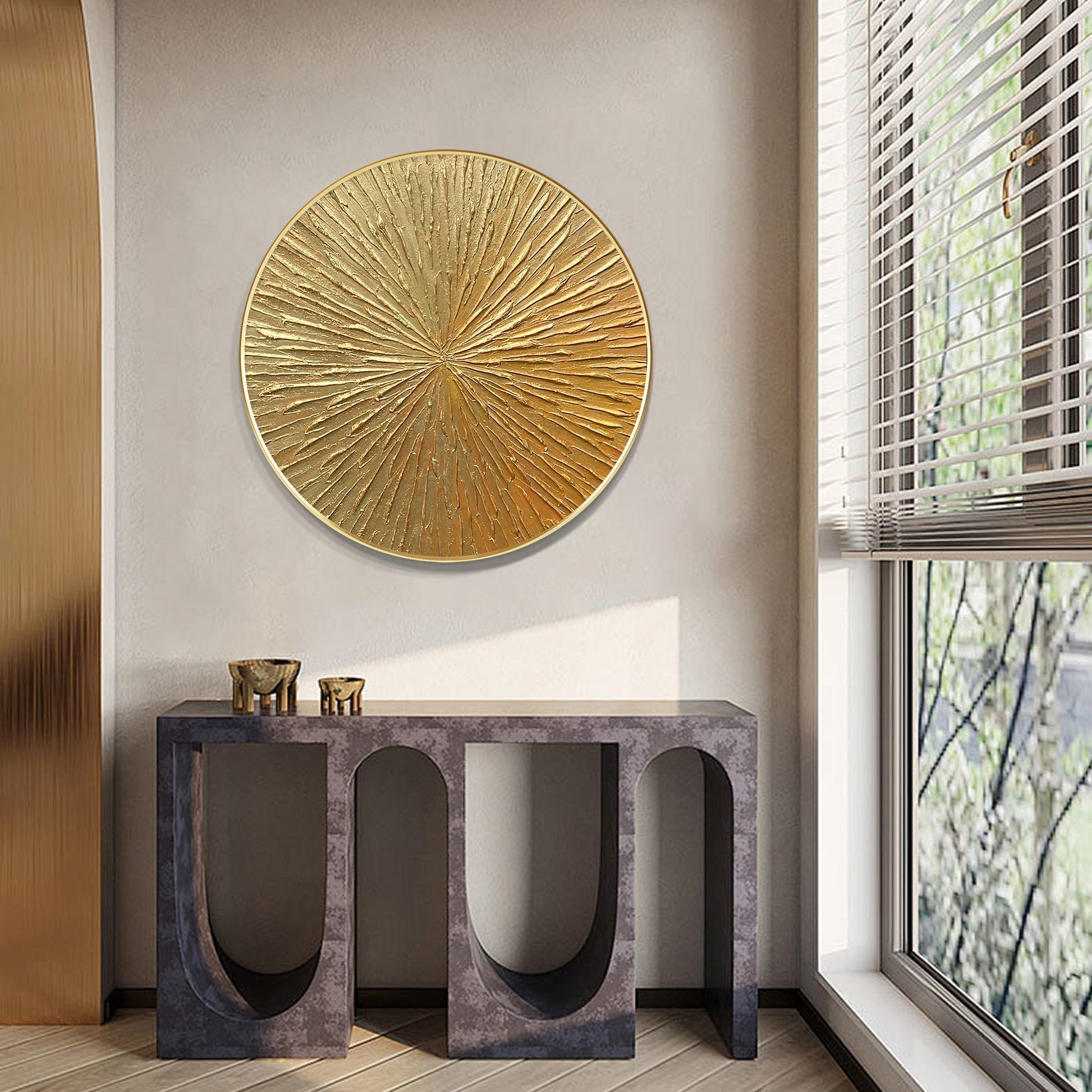 Round Gold Leaf 3D Textured Wall Art