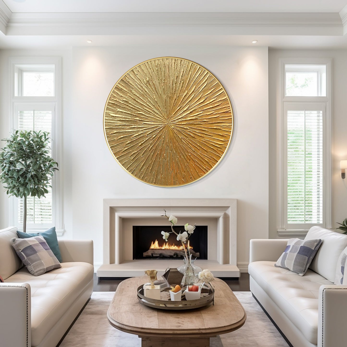Round Gold Leaf 3D Textured Wall Art