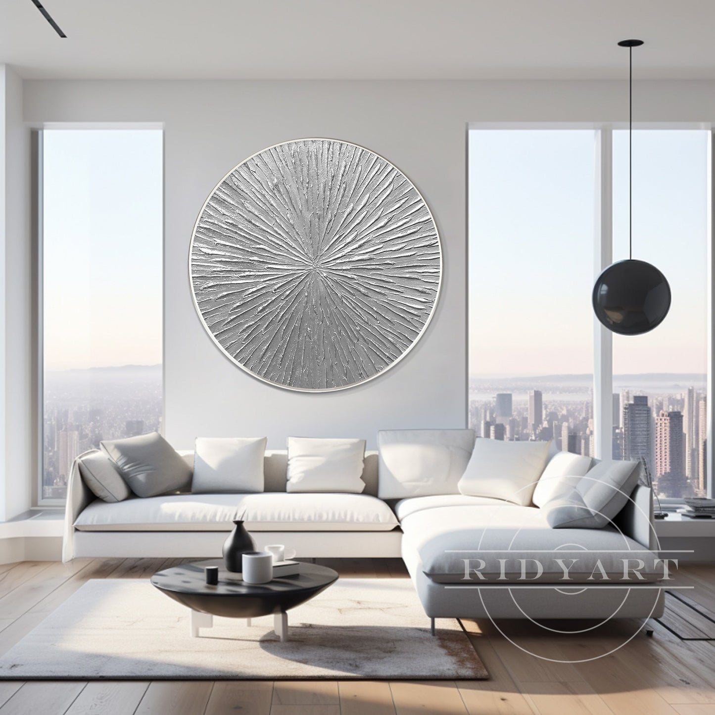 Round Silver Leaf 3D Textured Wall Art