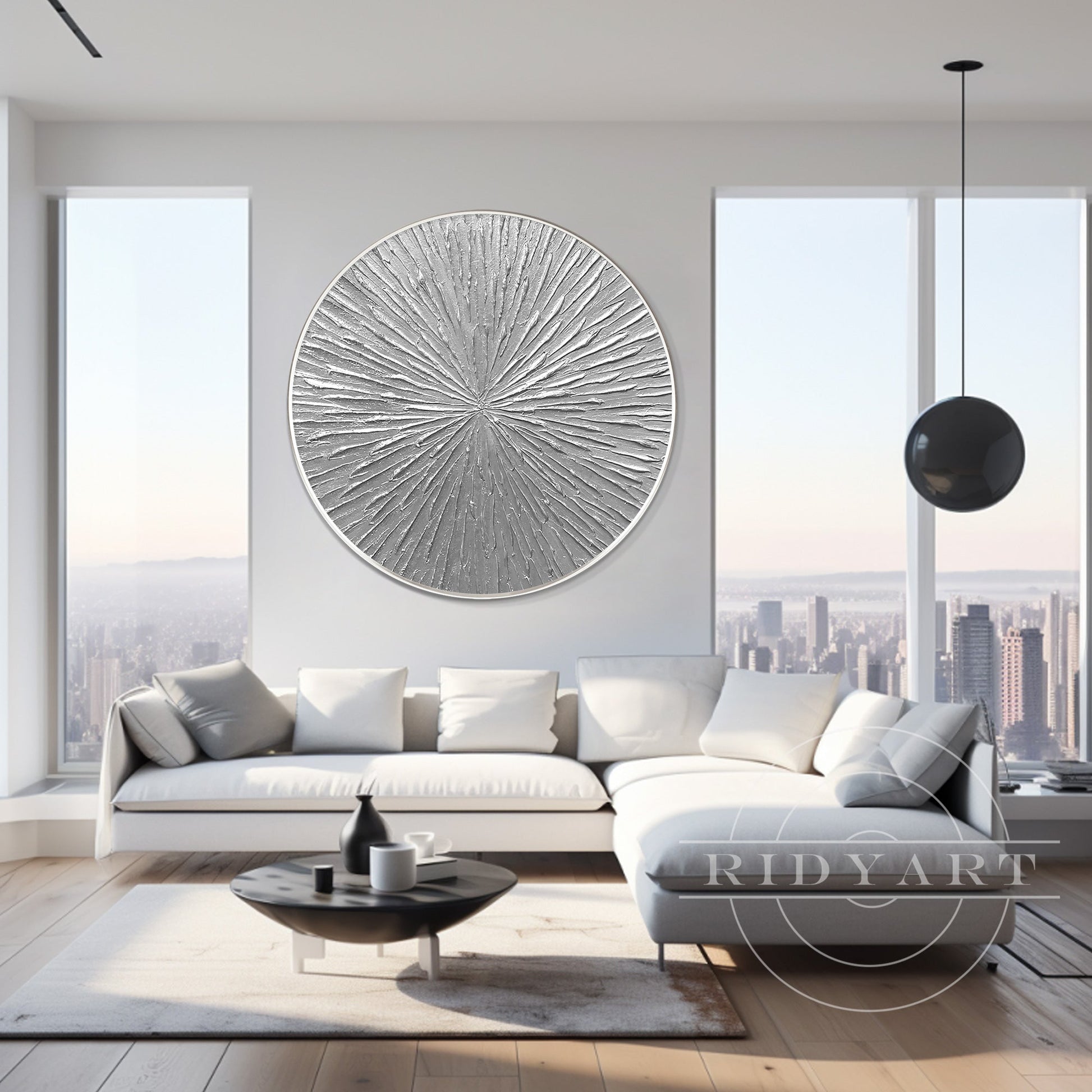 Round Silver Leaf 3D Textured Wall Art