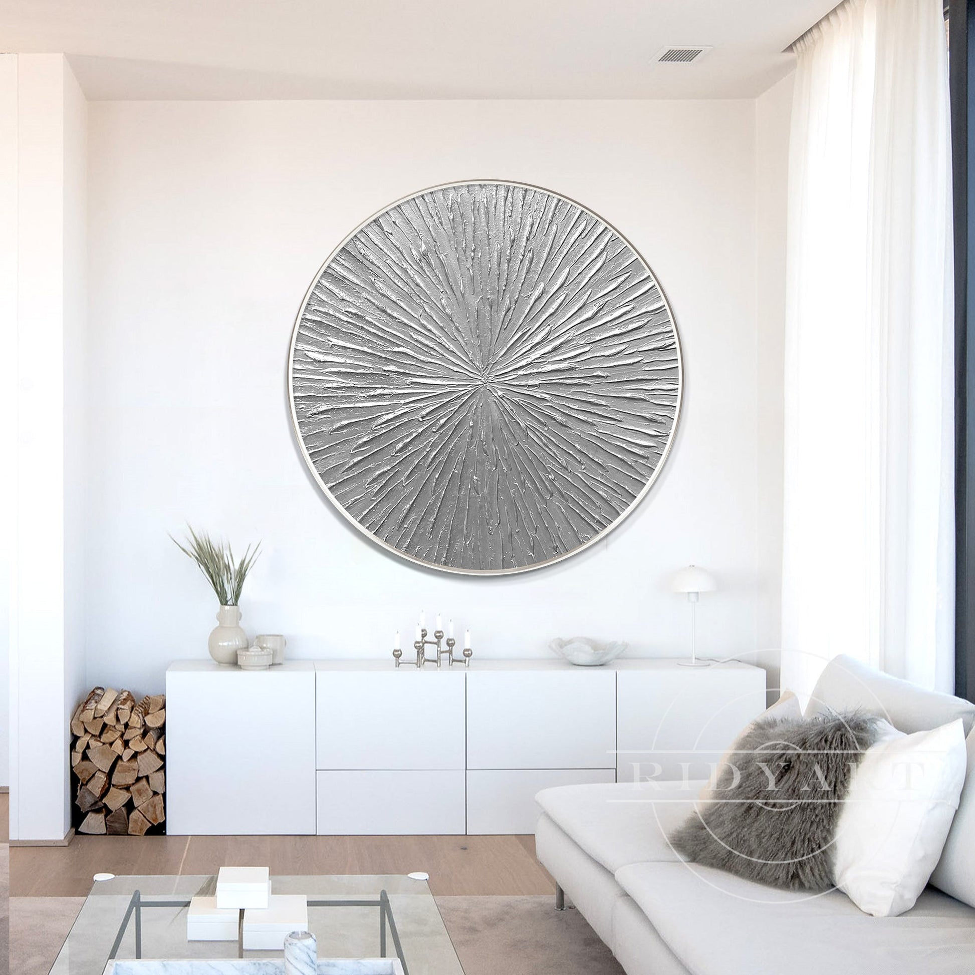 Round Silver Leaf 3D Textured Wall Art