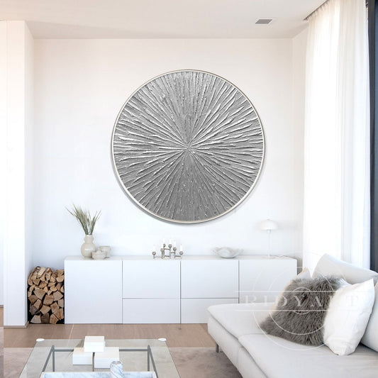 Round Silver Leaf 3D Textured Wall Art
