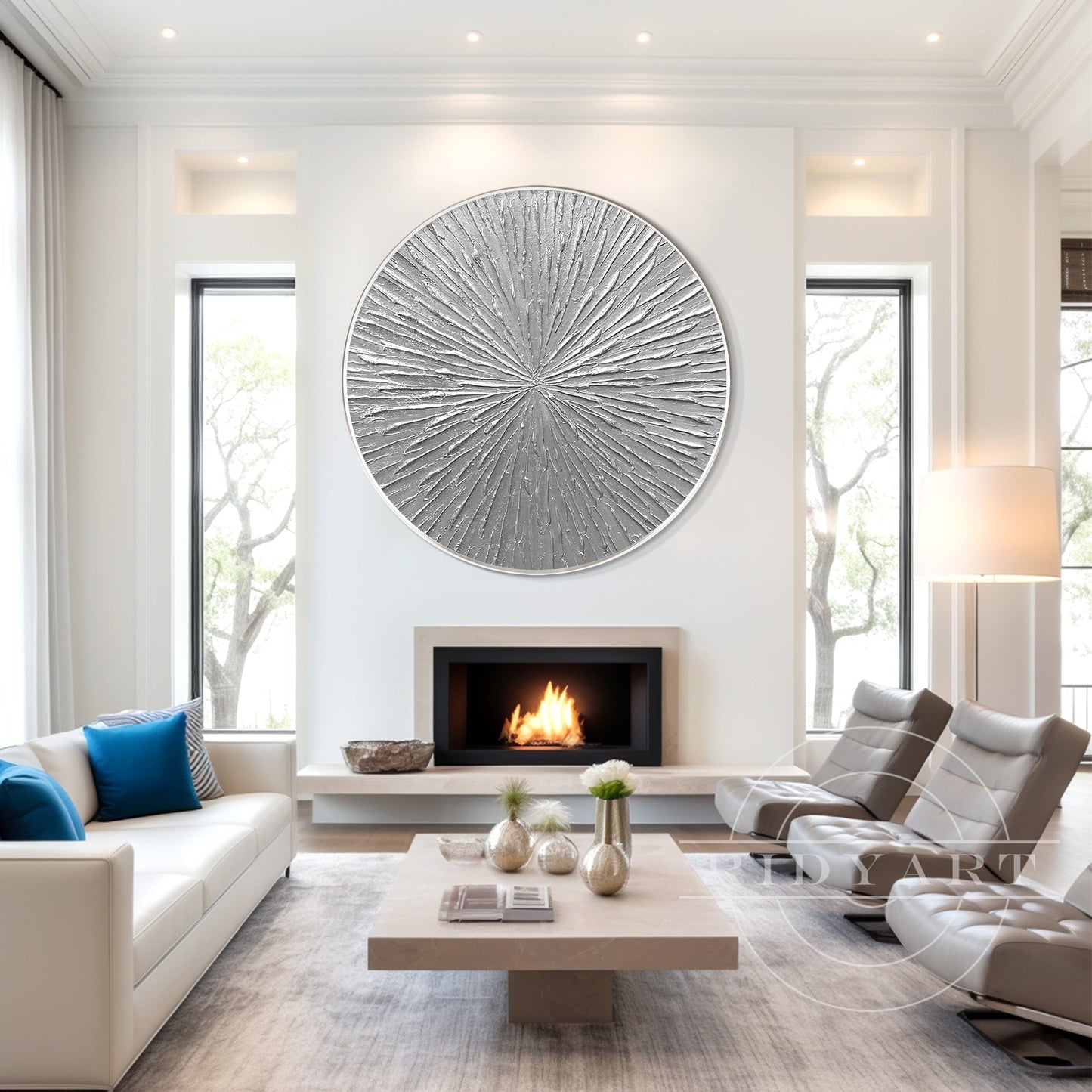 Round Silver Leaf 3D Textured Wall Art