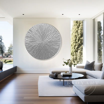 Round Silver Leaf 3D Textured Wall Art