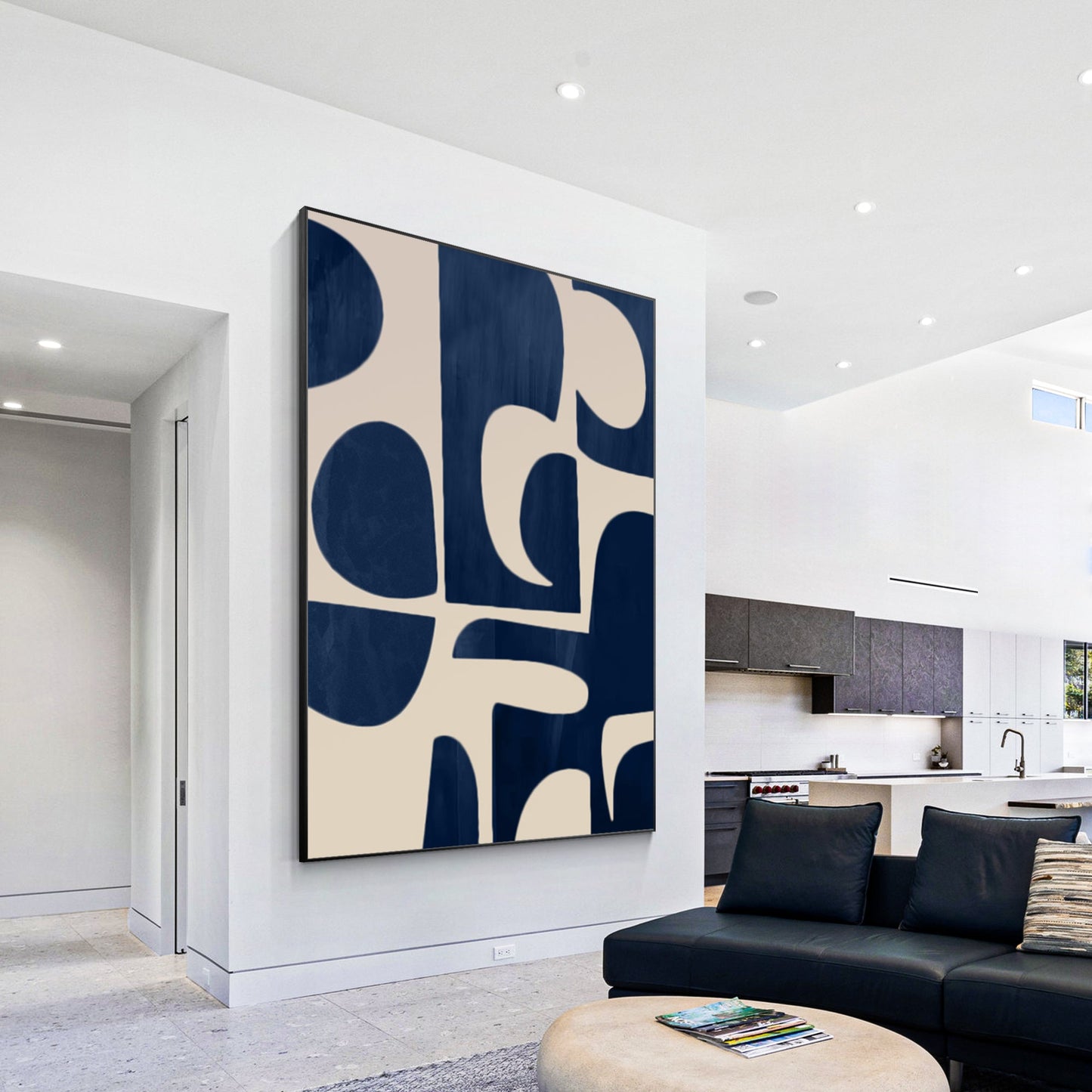 Royal Blue and Beige Abstract Art