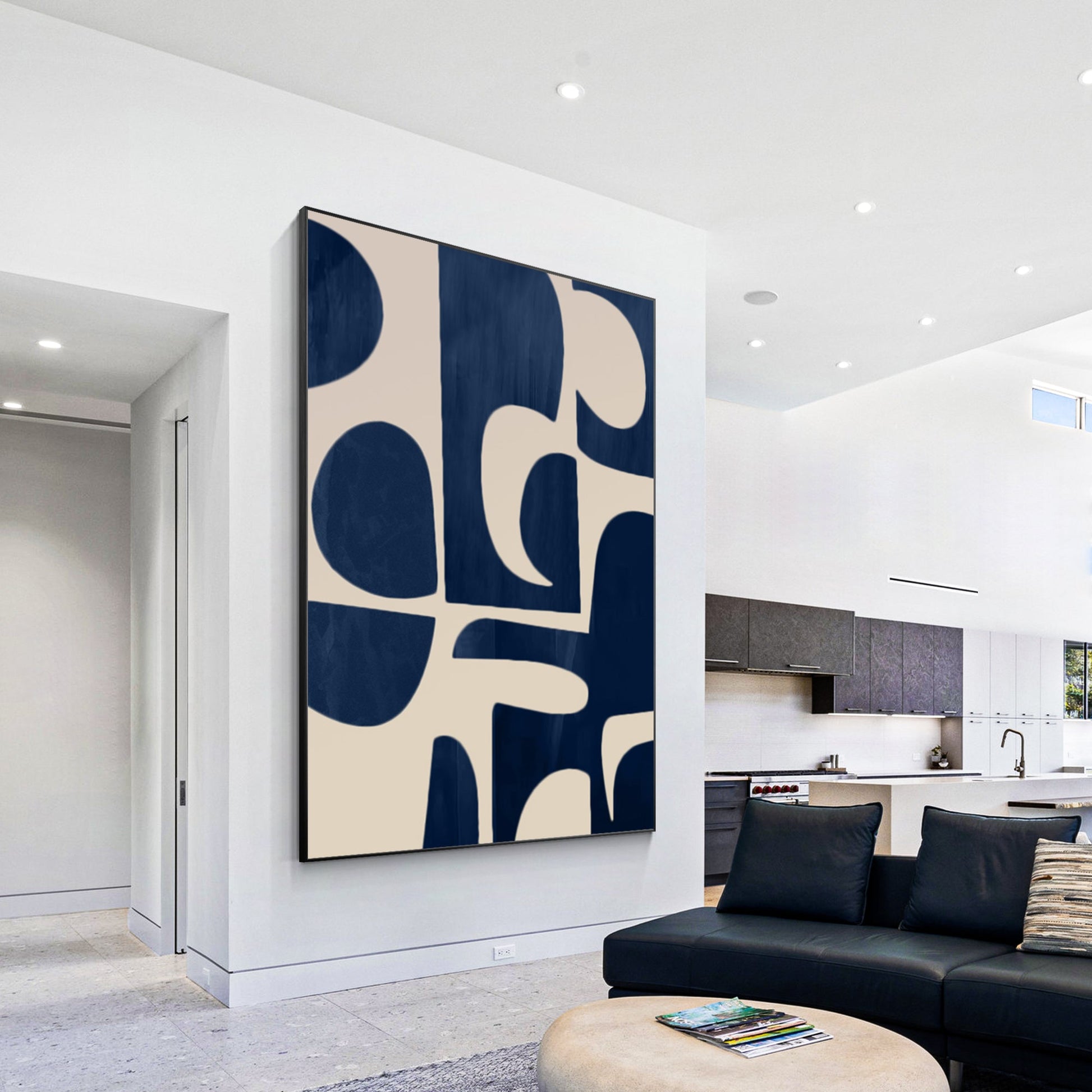 Royal Blue and Beige Abstract Art