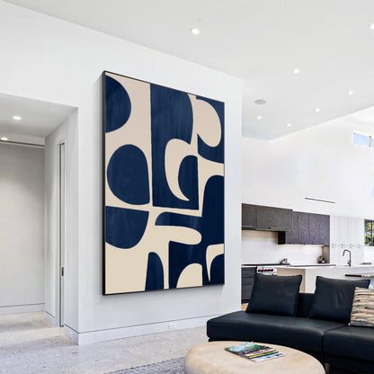 Royal Blue and Beige Abstract Art