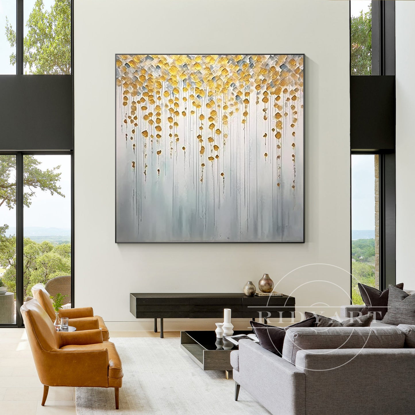Sage Green Mountain Painting - Minimalist Large Wall Art