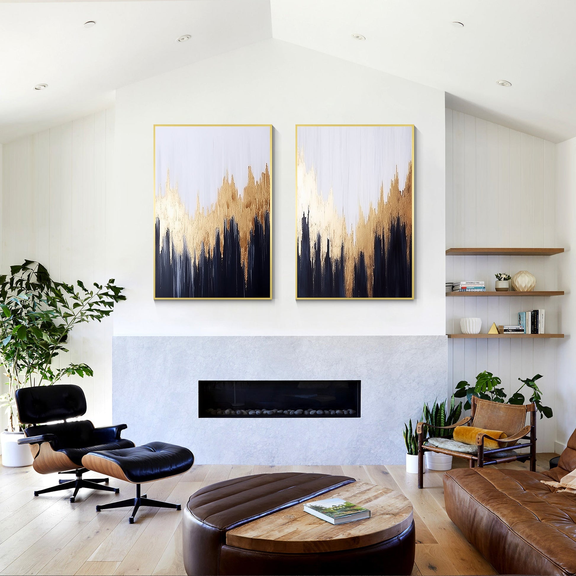 Set of 2 Gold Abstract Painting_W019