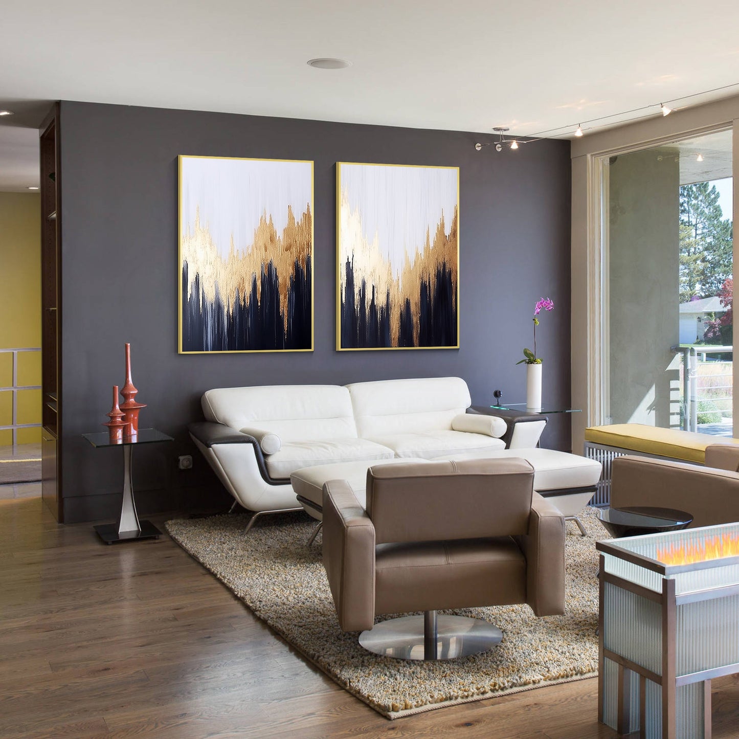 Set of 2 Gold Abstract Painting_W019