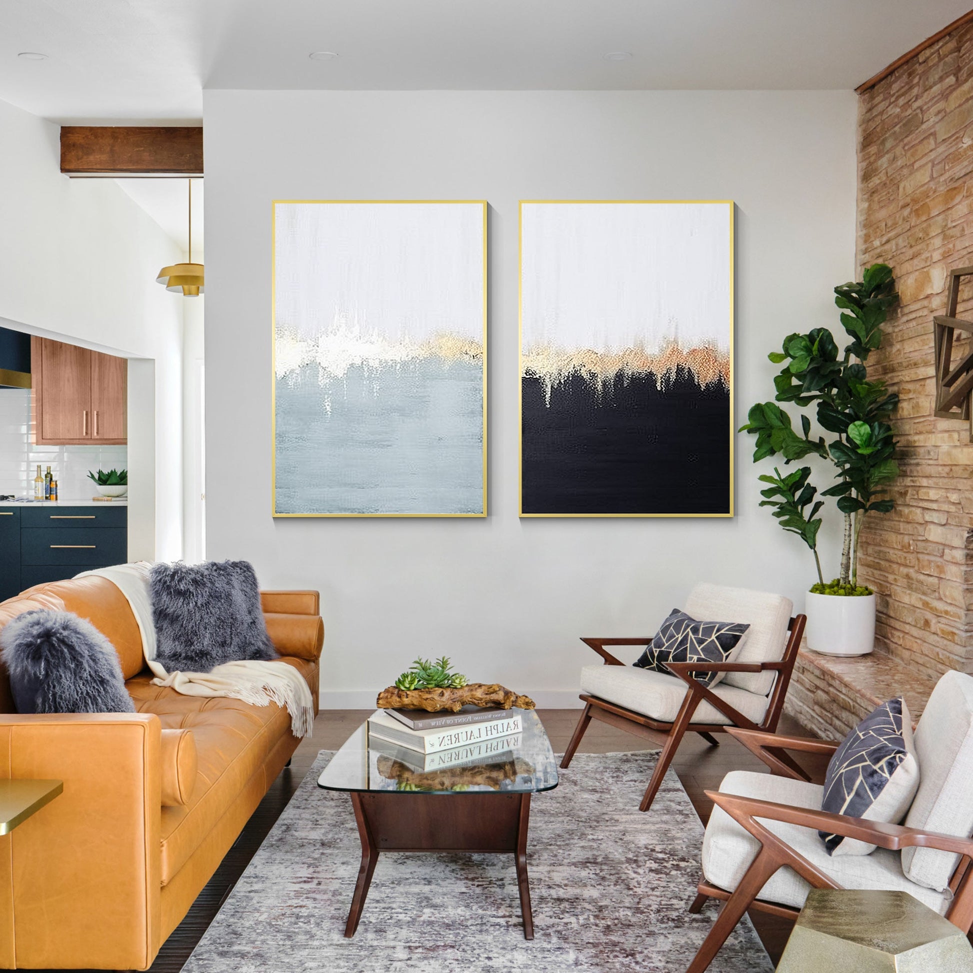 Set of 2 Gold Abstract Painting_W018