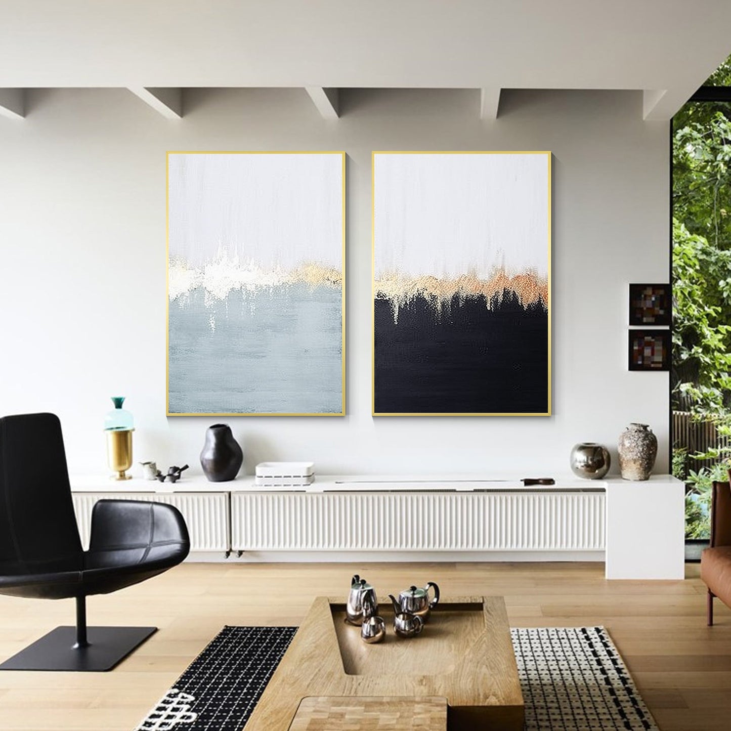 Set of 2 Gold Abstract Painting_W018