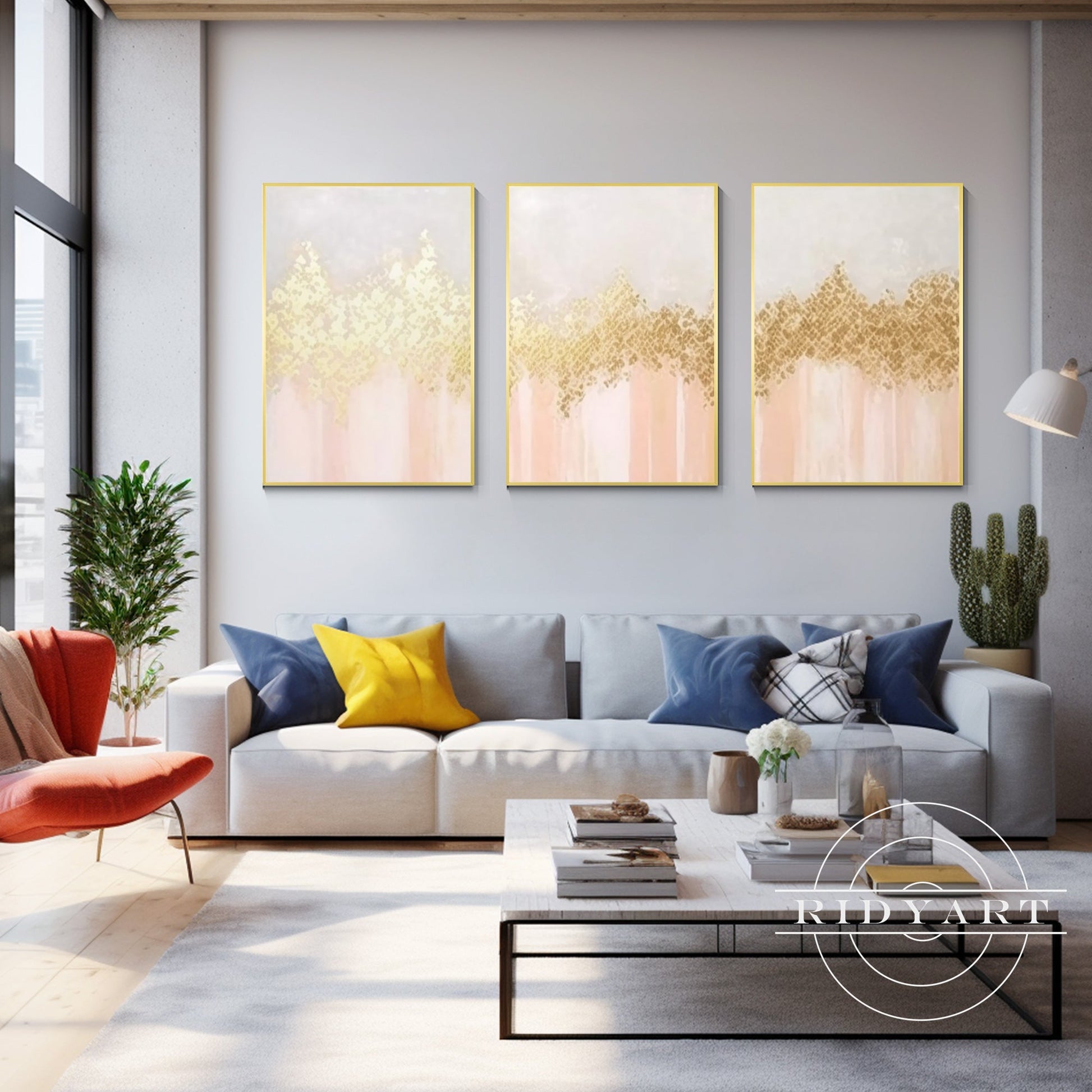 Set of 3 Gold Orange Light Art