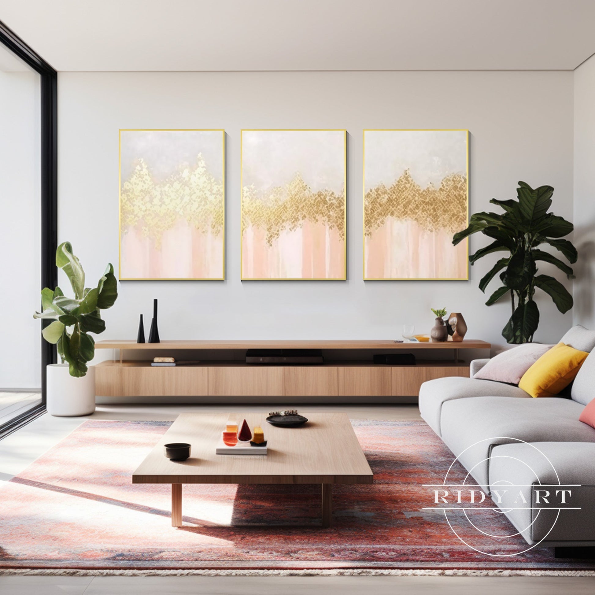 Set of 3 Gold Orange Light Art
