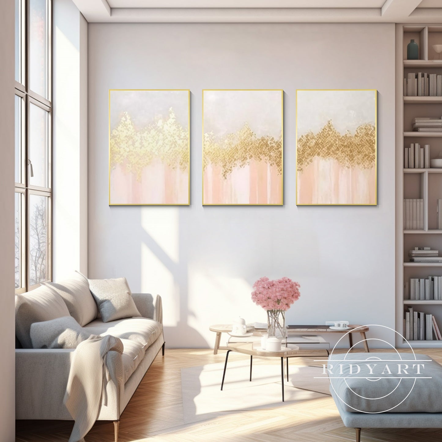 Set of 3 Gold Orange Light Art