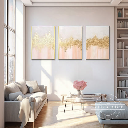 Set of 3 Gold Orange Light Art