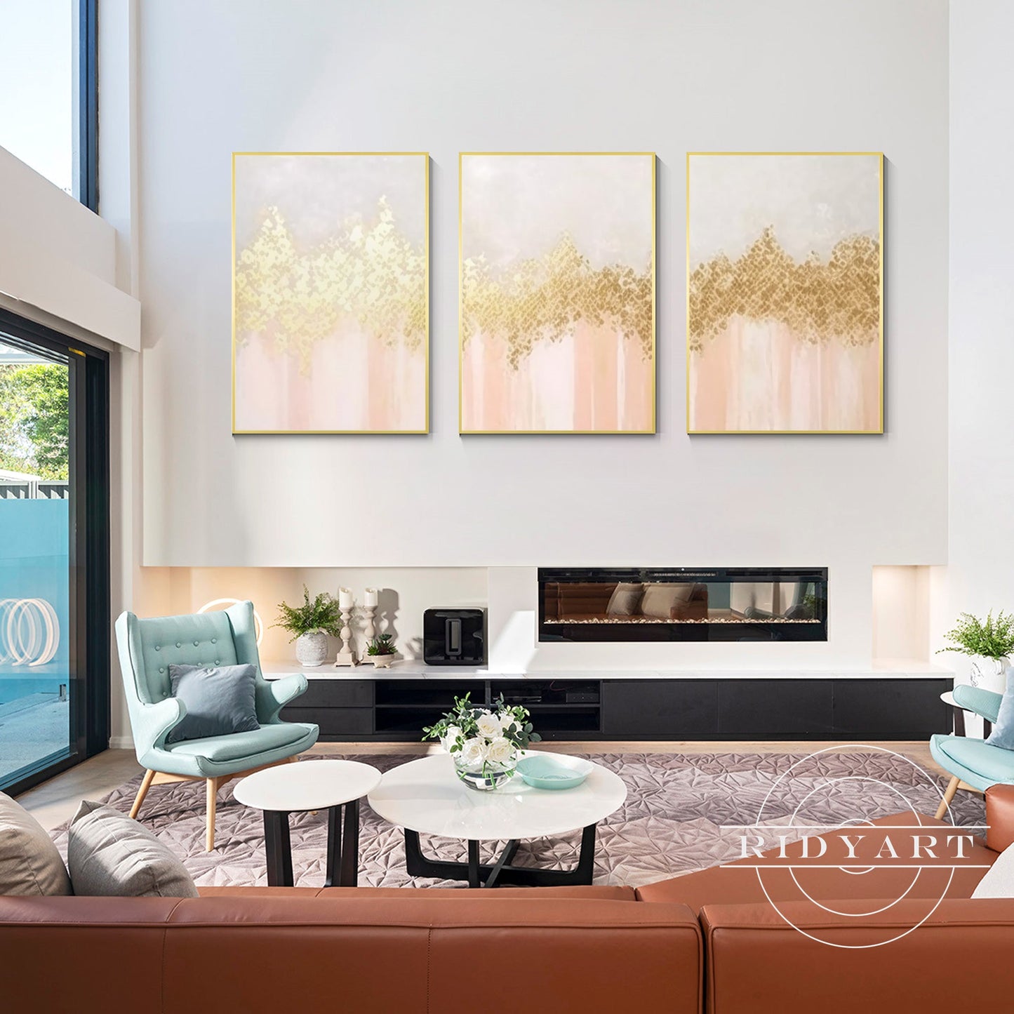 Set of 3 Gold Orange Light Art