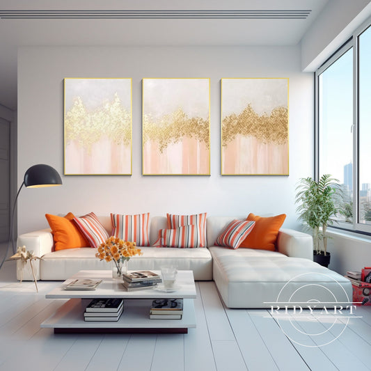 Set of 3 Gold Orange Light Art
