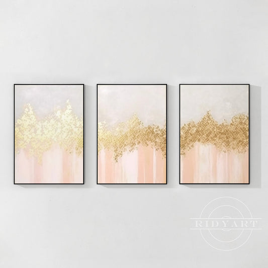 Set of 3 Gold Orange Light Art