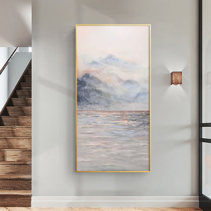 Mountain And Lake Painting Large Vertical Wall Art