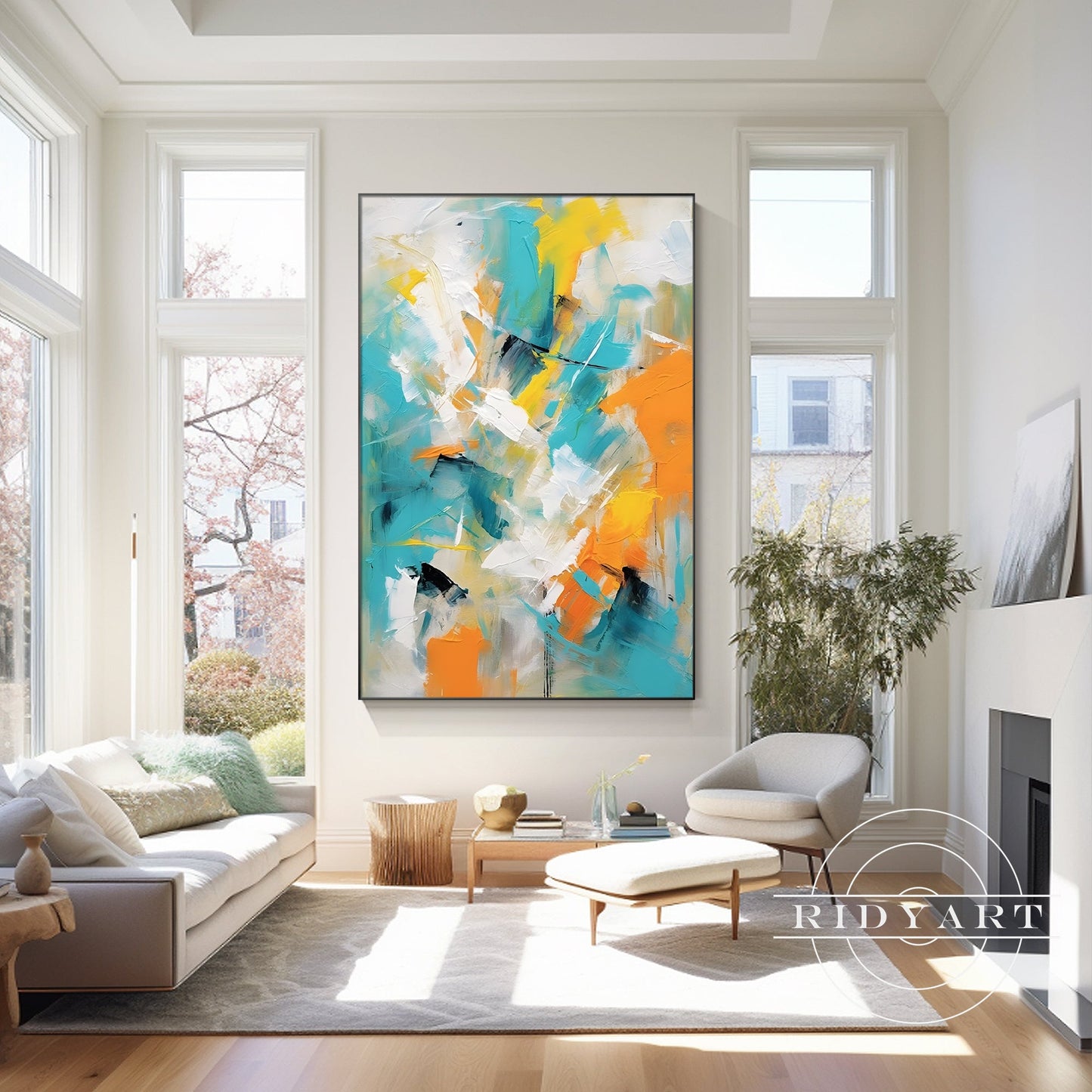 Teal Orange Abstract Art