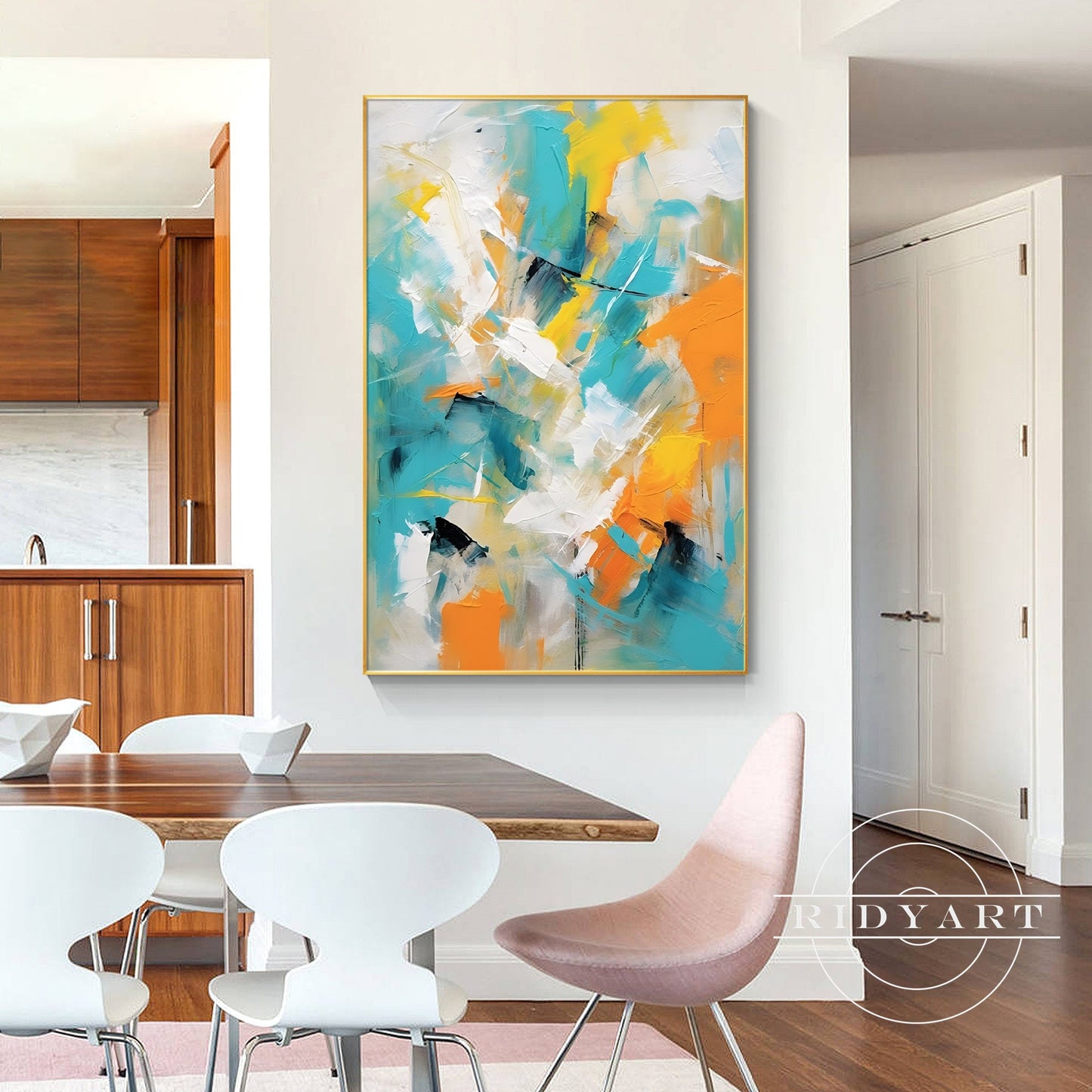 Teal Orange Abstract Art