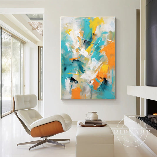Teal Orange Abstract Art
