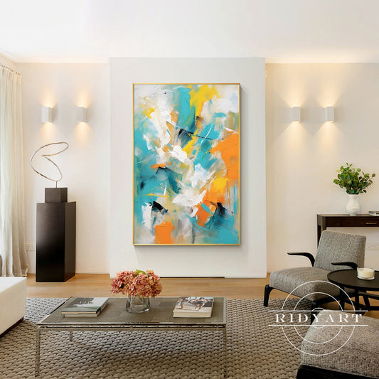 Teal Orange Abstract Art