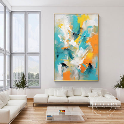 Teal Orange Abstract Art