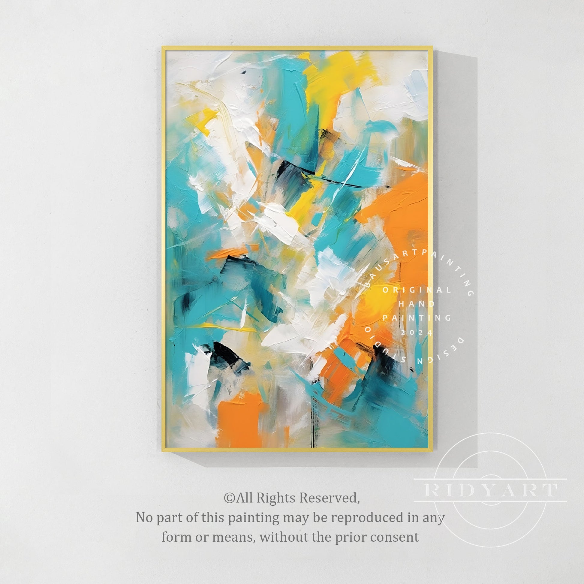 Teal Orange Abstract Art
