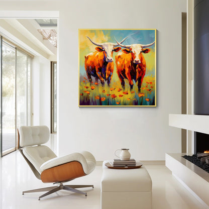 Texas Longhorn Painting Colorful Frame Painting