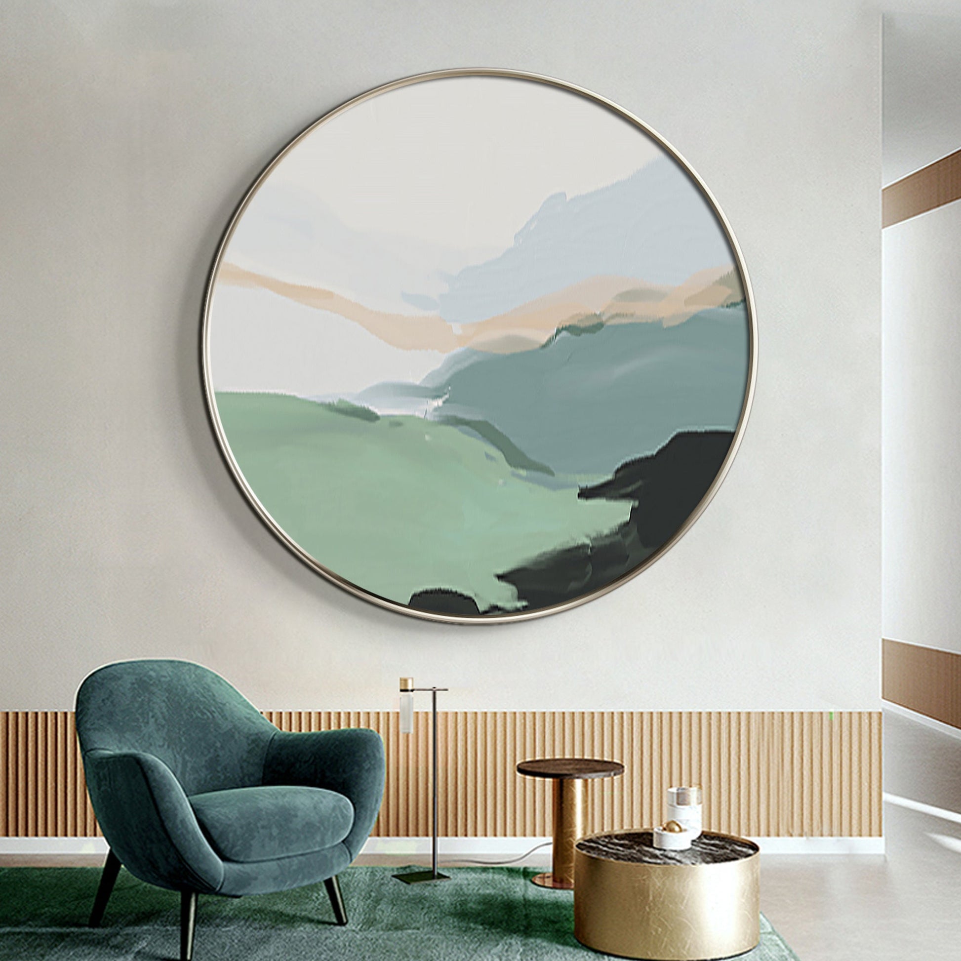 Green Abstract Landscape Painting Round Wall Art