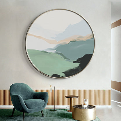 Green Abstract Landscape Painting Round Wall Art