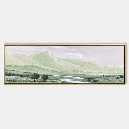 Mountain And River Landscape Oil Painting Long Horizontal Art