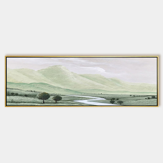 Mountain And River Landscape Oil Painting Long Horizontal Art