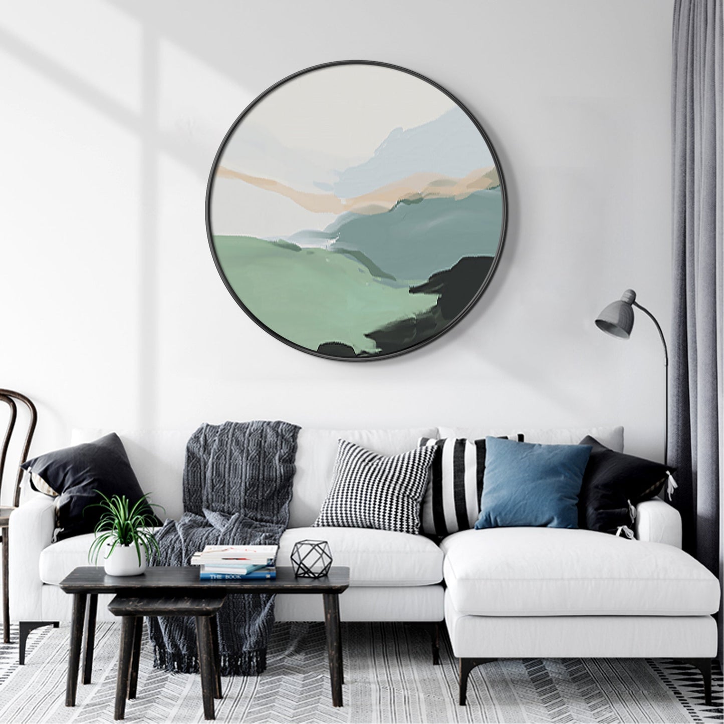 Green Abstract Landscape Painting Round Wall Art