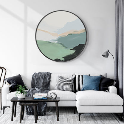 Green Abstract Landscape Painting Round Wall Art