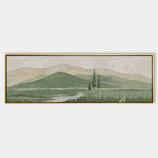 Sage Green Mountain Oil Painting Long Narrow Art