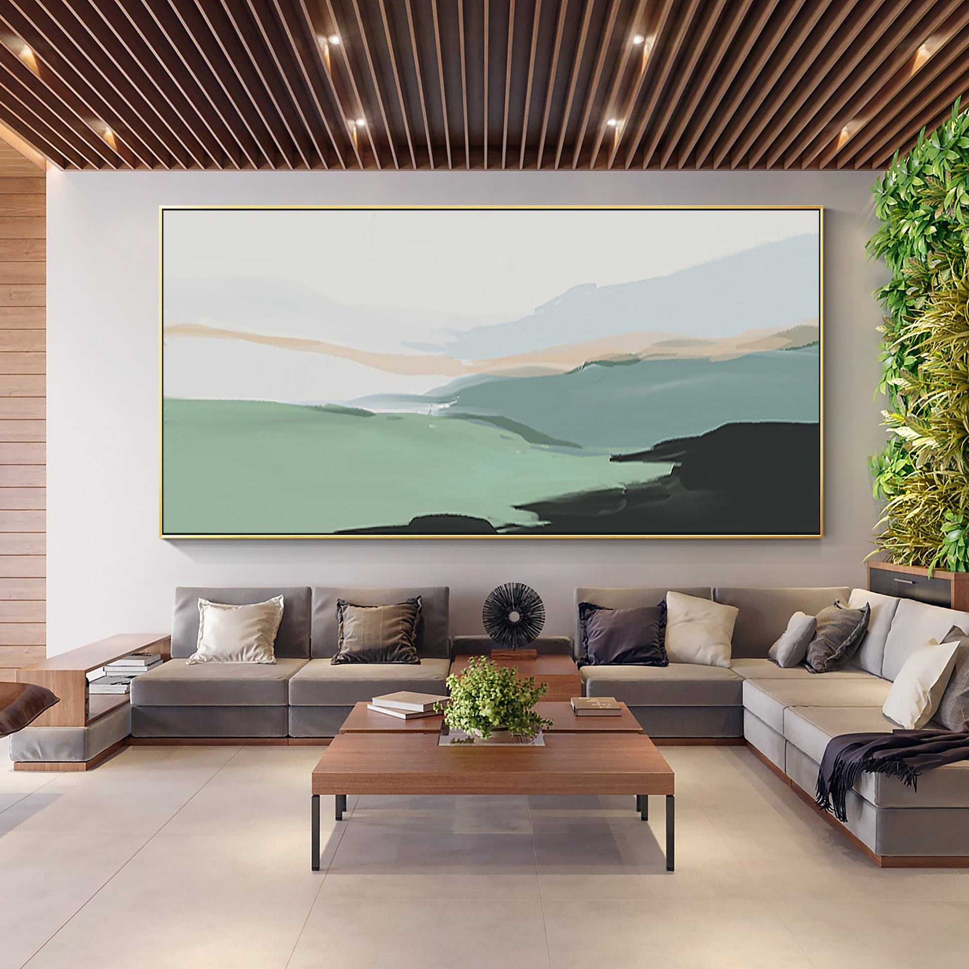 Sage Green Modern Abstract Landscape Oil Painting