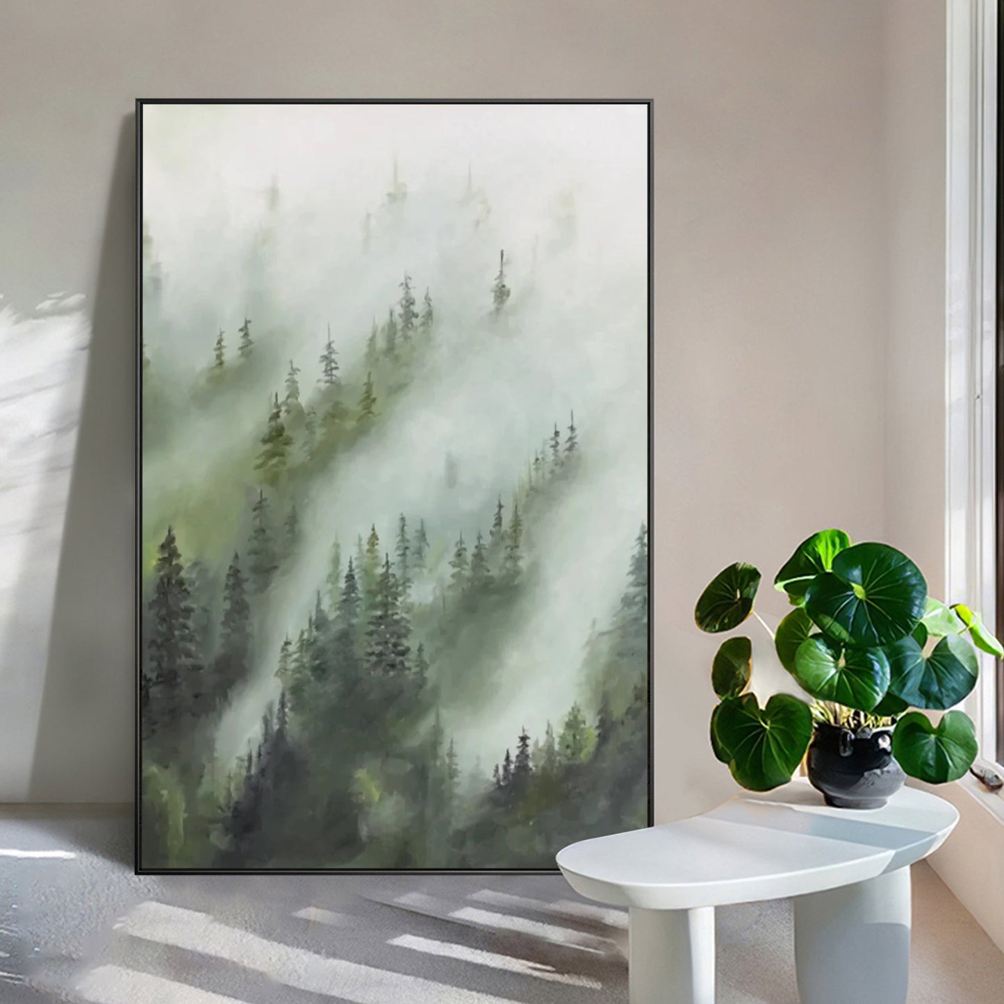 Foggy Pine Tree Landscape Oil Painting