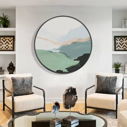 Green Abstract Landscape Painting Round Wall Art