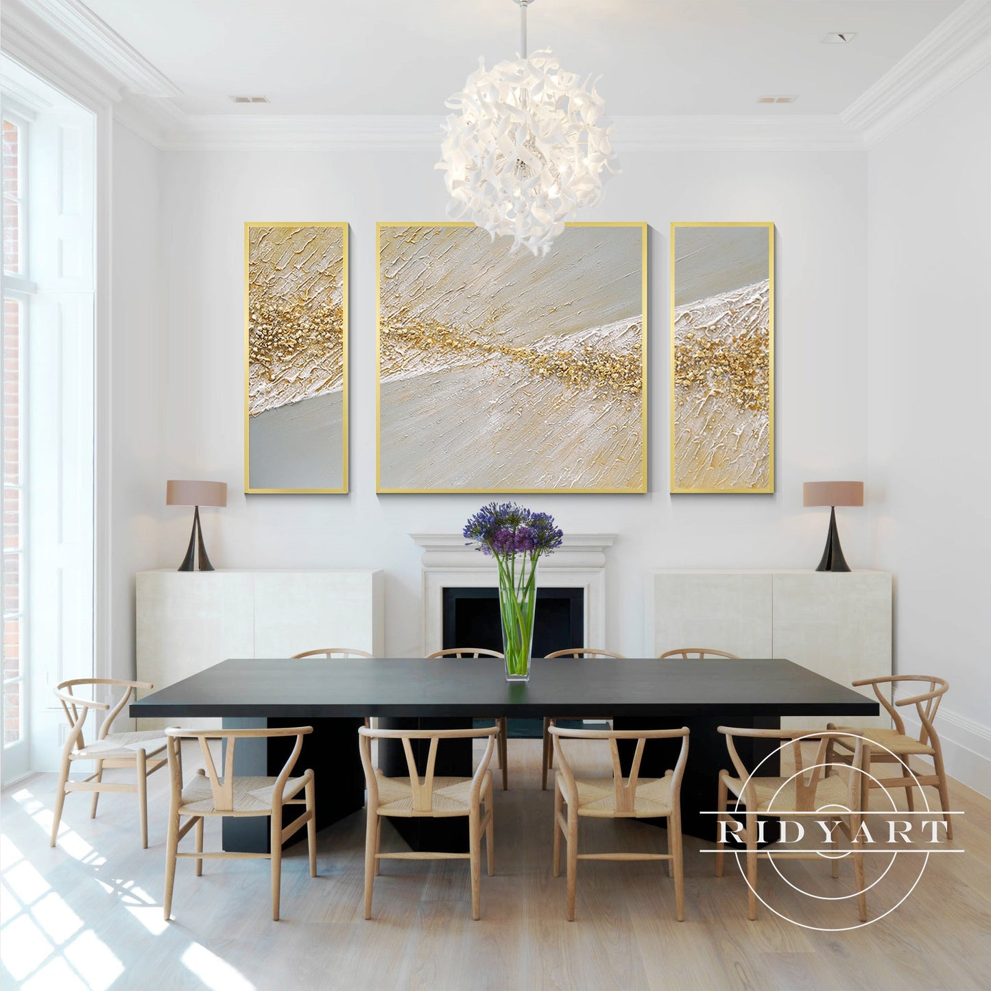 Set of 3 Gold beach wall art