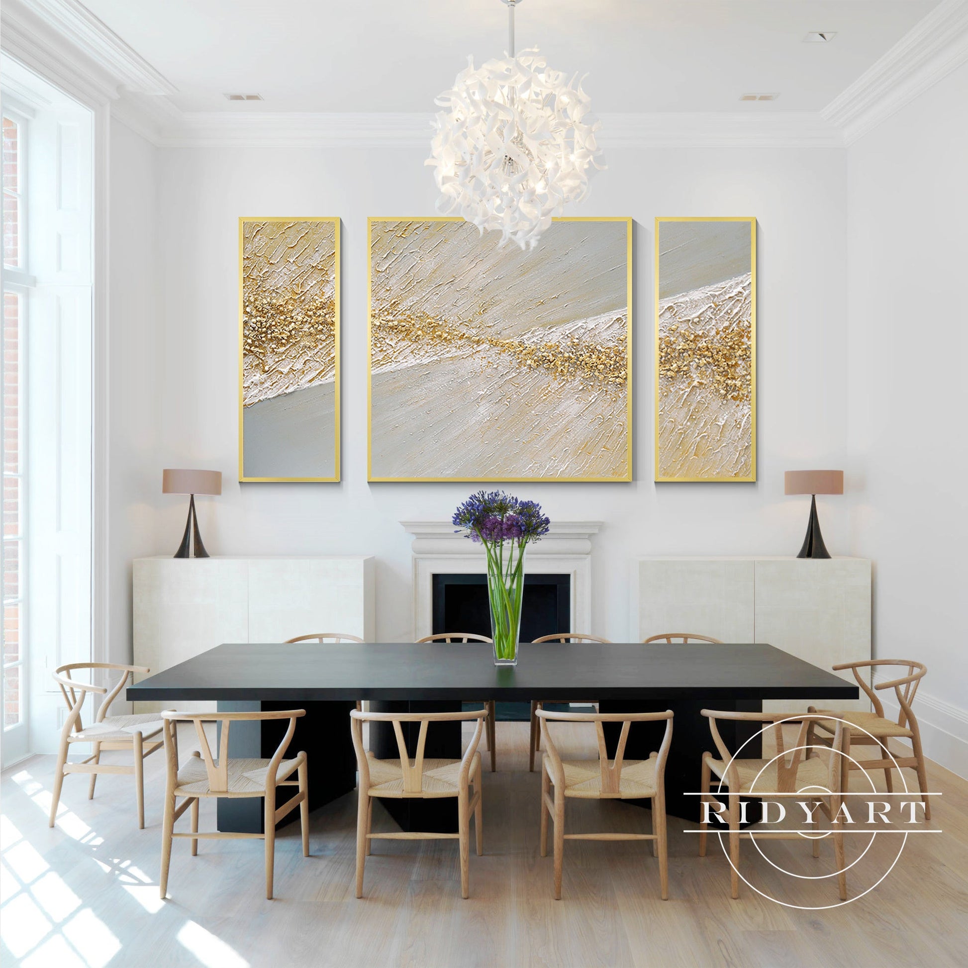 Set of 3 Gold beach wall art