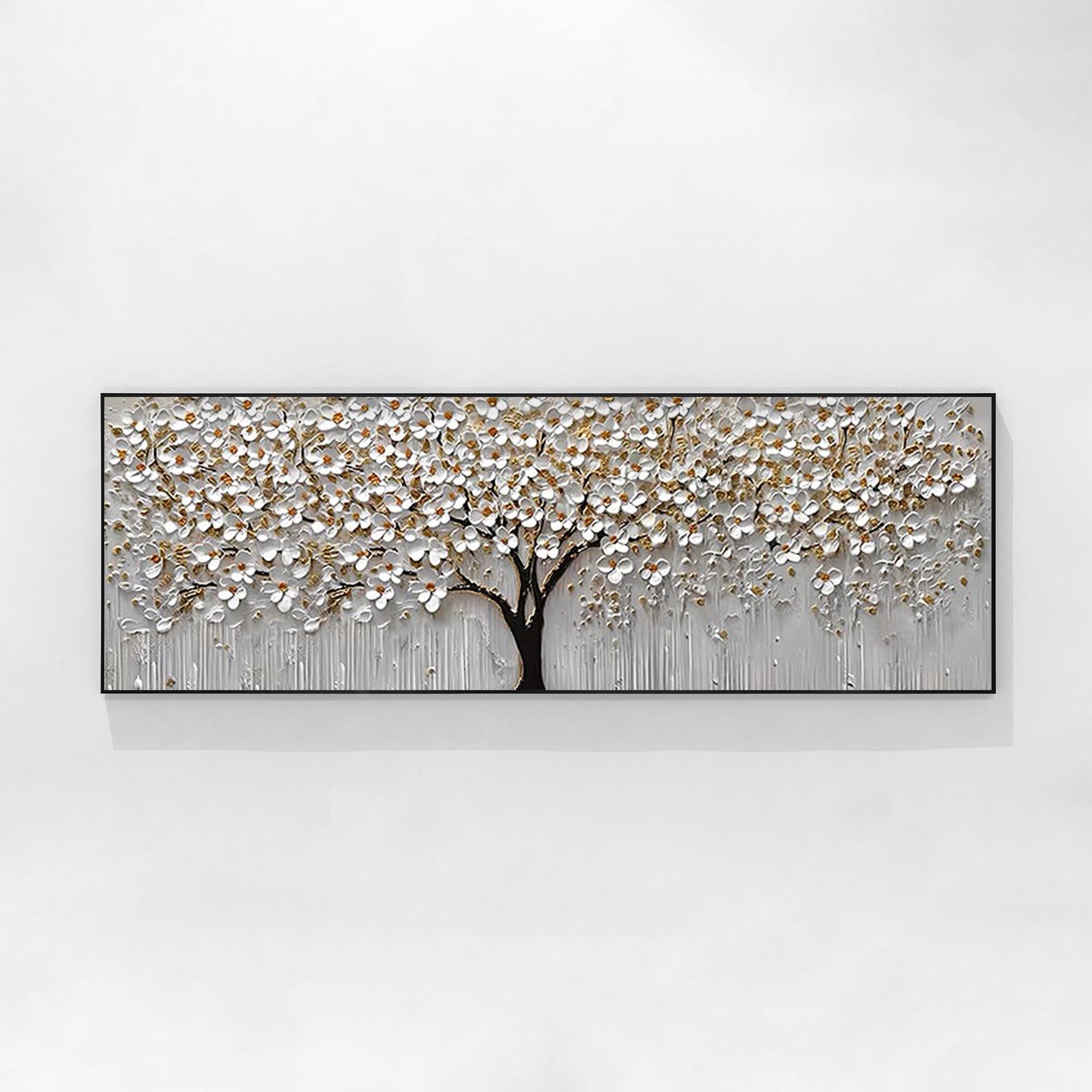 White Gold Flower Painting - 3D Textured Large Wall Art