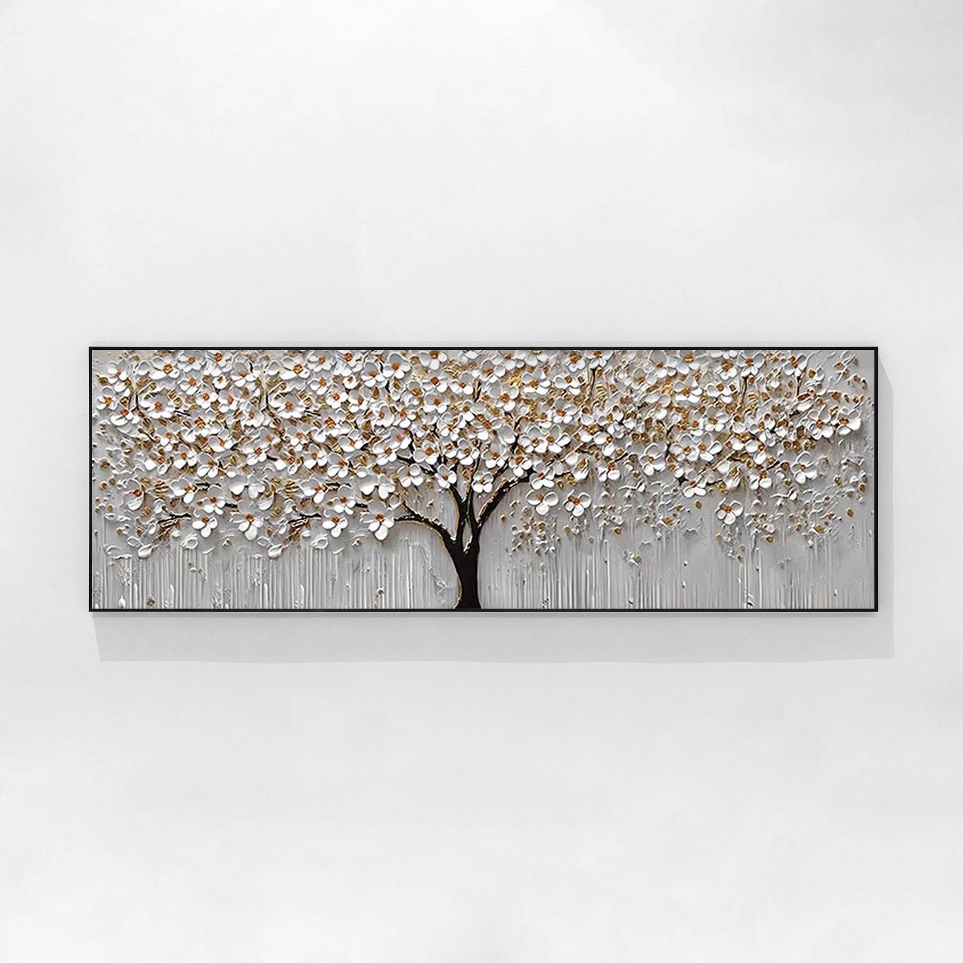 White Gold Flower Painting - 3D Textured Large Wall Art