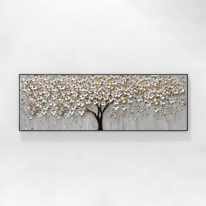 White Gold Flower Painting - 3D Textured Large Wall Art