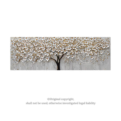 White Gold Flower Painting - 3D Textured Large Wall Art
