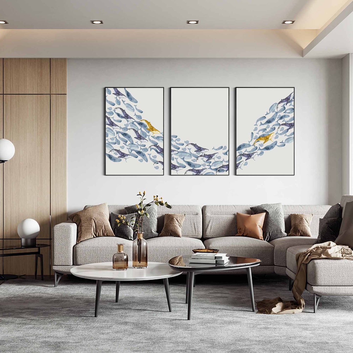 3 Pieces School Of Fish Framed Painting