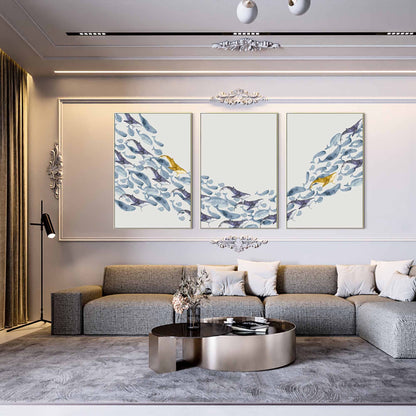 3 Pieces School Of Fish Framed Painting