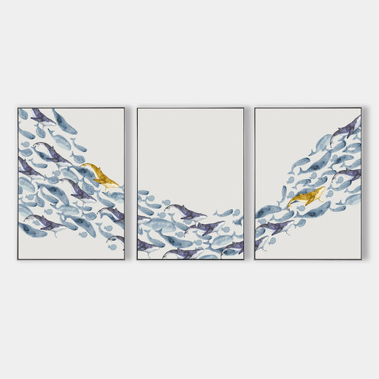 3 Pieces School Of Fish Framed Painting